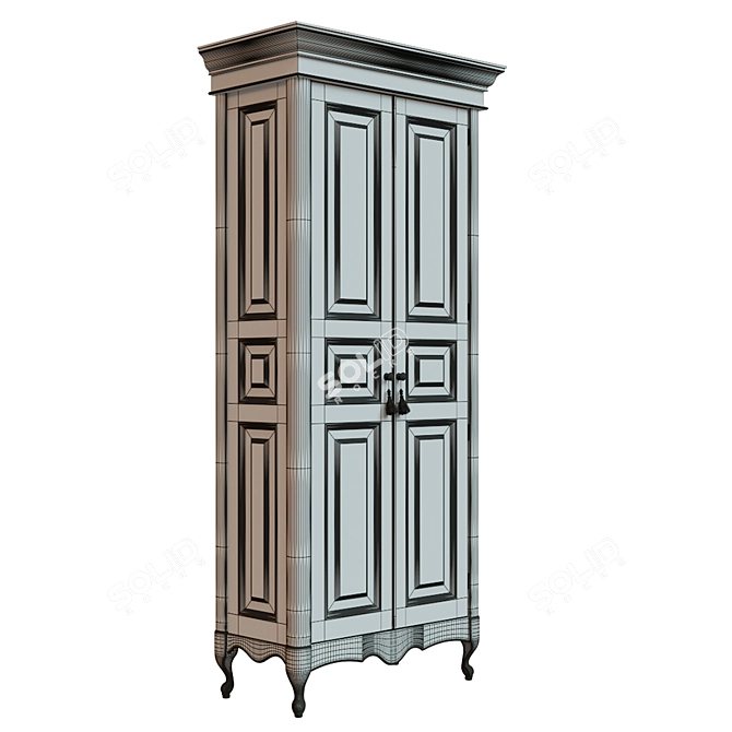 Classic Wood Wardrobe 1000mm 3D model image 3