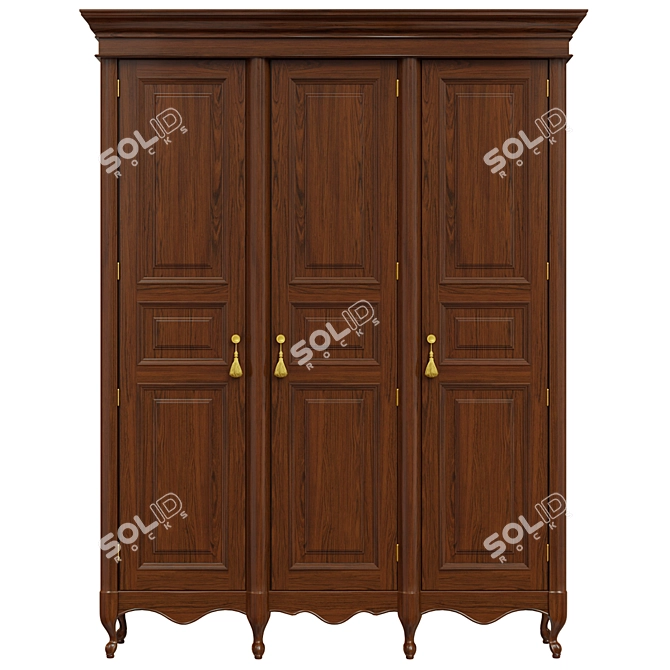 Elegant Solid Wood Wardrobe 3D model image 1