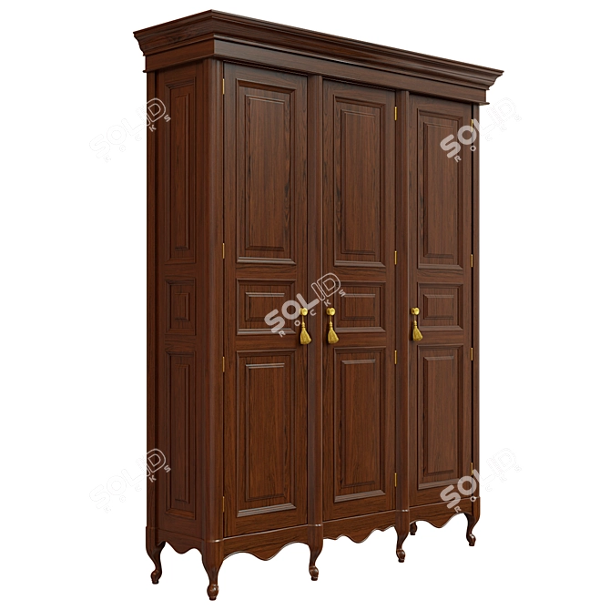 Elegant Solid Wood Wardrobe 3D model image 2