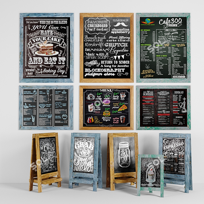 Versatile Advertising Chalkboard Set 3D model image 1