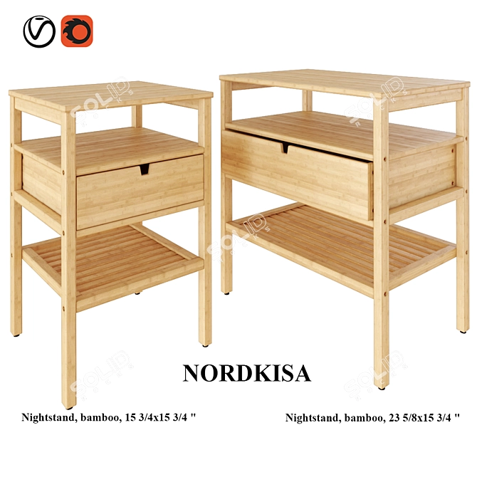 Sleek Bamboo Nightstand - NORDKISA 3D model image 1