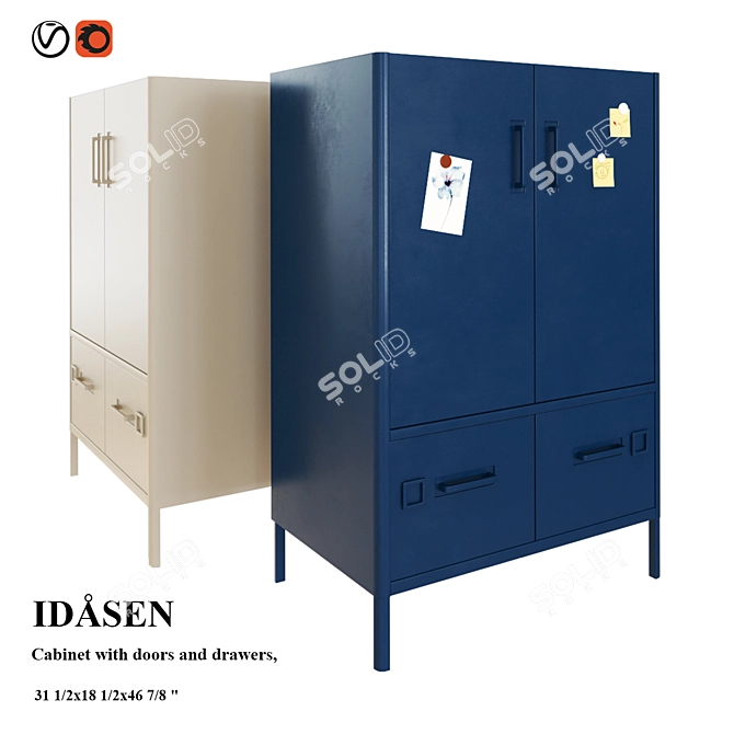 Modern Blue Cabinet with Doors and Drawers 3D model image 1