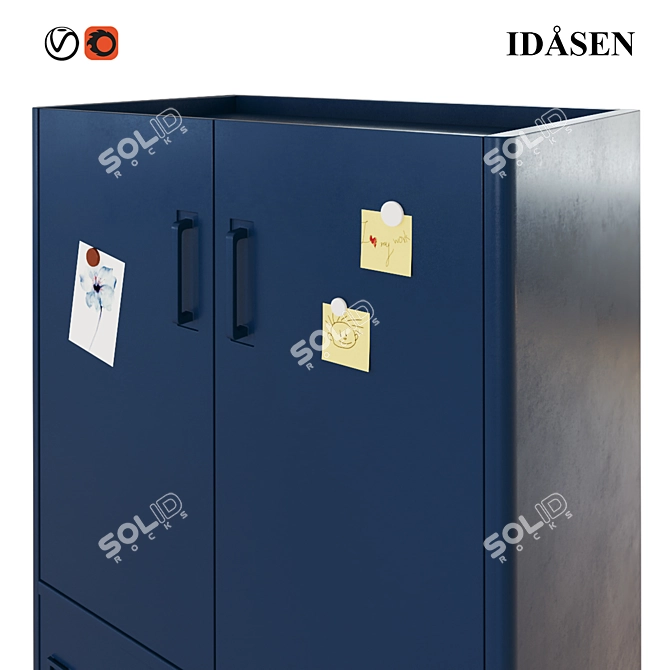 Modern Blue Cabinet with Doors and Drawers 3D model image 2