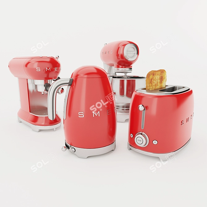 Smeg Technique: Toaster, Mixer, Espresso Machine, Kettle 3D model image 1