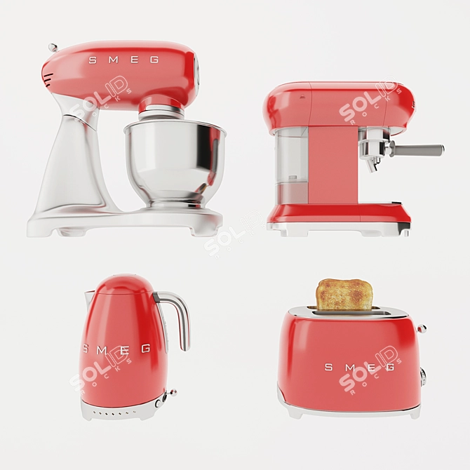 Smeg Technique: Toaster, Mixer, Espresso Machine, Kettle 3D model image 2