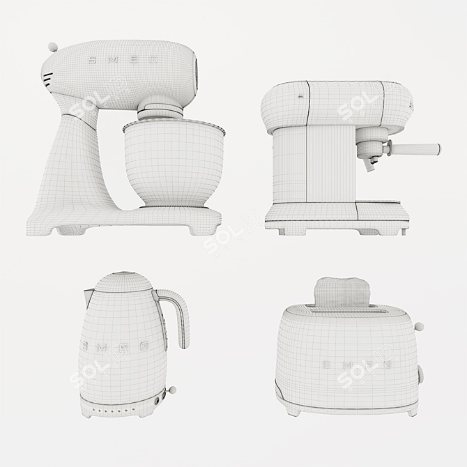 Smeg Technique: Toaster, Mixer, Espresso Machine, Kettle 3D model image 3