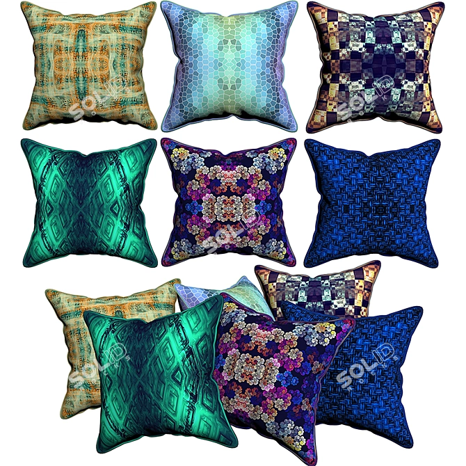 Abstract Textured Pillows Bundle 3D model image 1