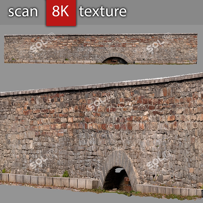 Detailed Stone Wall Model 3D model image 1