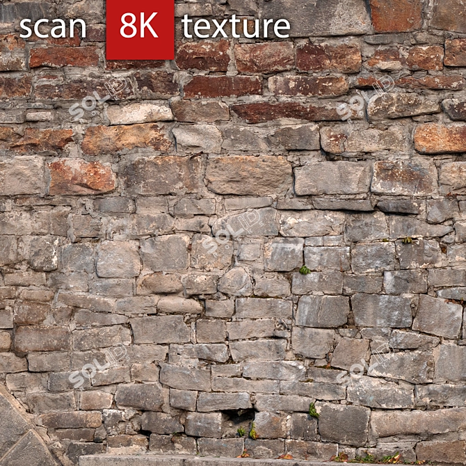 Detailed Stone Wall Model 3D model image 2