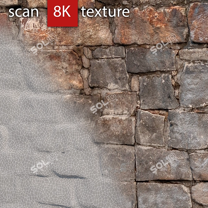 Detailed Stone Wall Model 3D model image 3