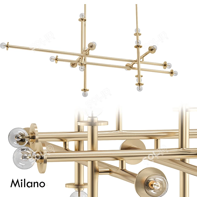 Elegant Milano Chandelier - Polished Brass 3D model image 1