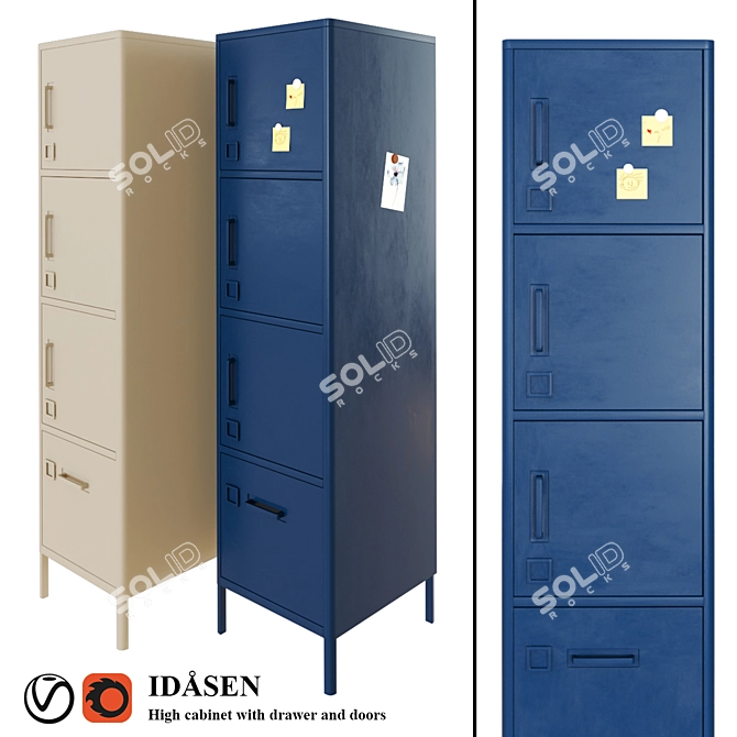 Modern Blue Idasen Office Cabinet 3D model image 1