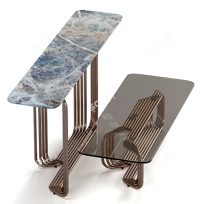 Chrome Wire Console & Low Table 3D model image 1