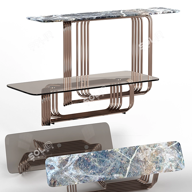 Chrome Wire Console & Low Table 3D model image 2