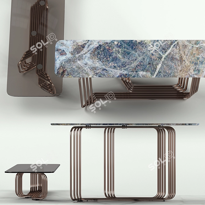 Chrome Wire Console & Low Table 3D model image 3