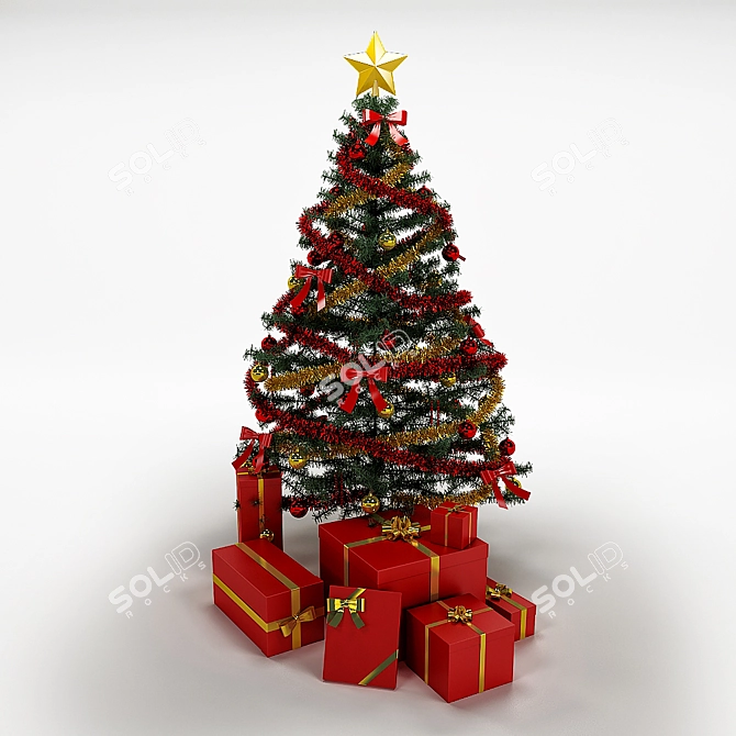 Festive Christmas Tree & Gift Set 3D model image 1