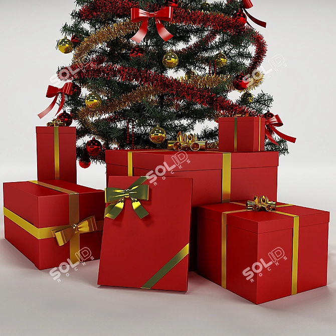 Festive Christmas Tree & Gift Set 3D model image 2