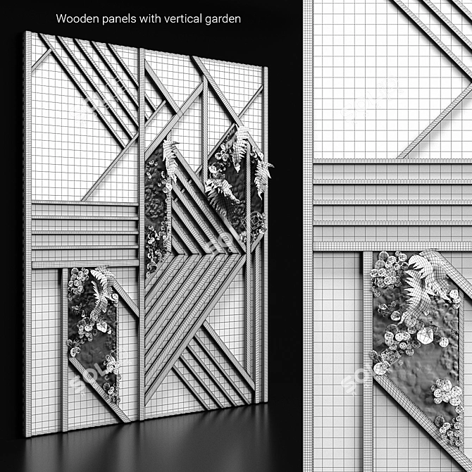 Natural Wood Vertical Garden Panel 3D model image 3