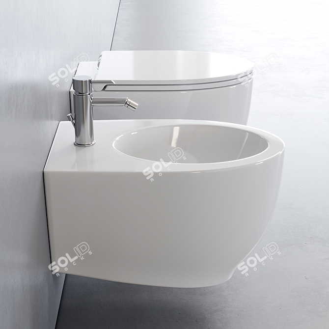 Sleek Fox Wall-Hung Toilet & Bidet Set 3D model image 2