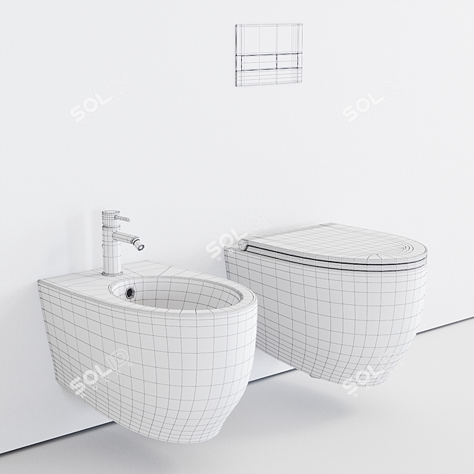 Sleek Fox Wall-Hung Toilet & Bidet Set 3D model image 3