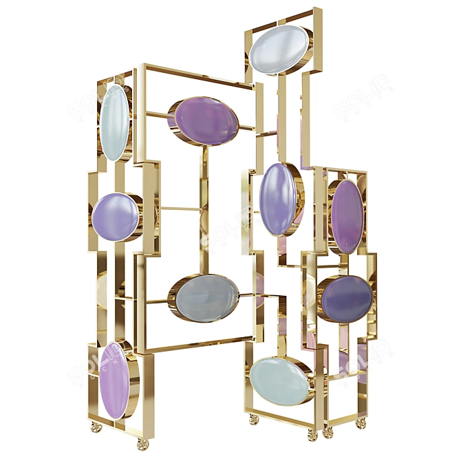 Aurora Resin Folding Screen: Elegant Brass Structure 3D model image 1