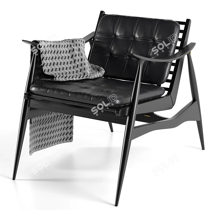 Modern Black Walnut Leather Armchair 3D model image 1