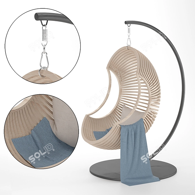 Rustic Wooden Hanging Chair 3D model image 1