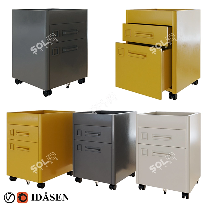 Elegant Golden-Brown Drawer with Castors 3D model image 1