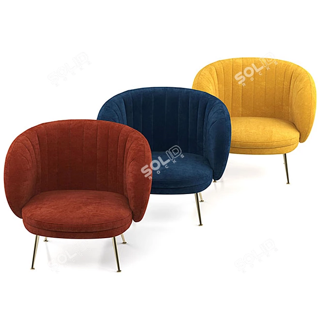 Modern Velvet Armchair Tux 3D model image 2