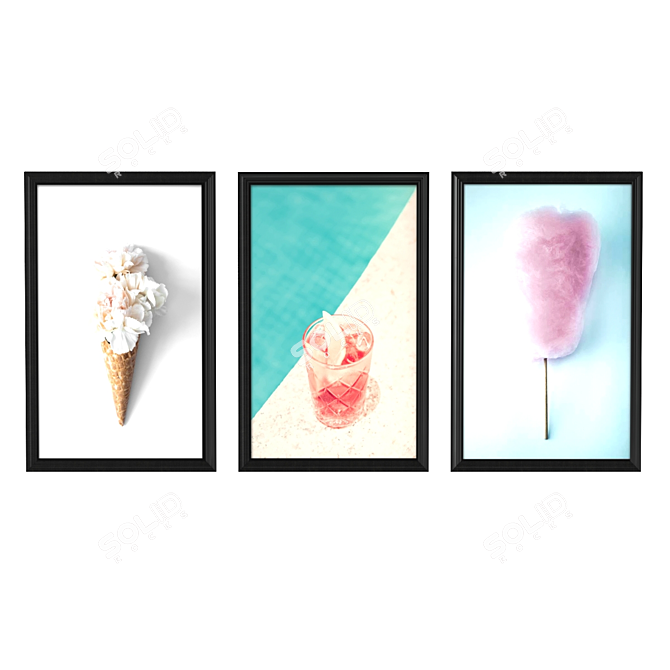 Artistic Trio: Set of Paintings 3D model image 1