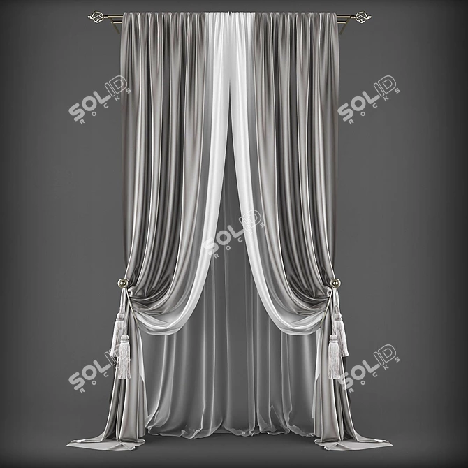 Elegant Sheer White Curtains 3D model image 1