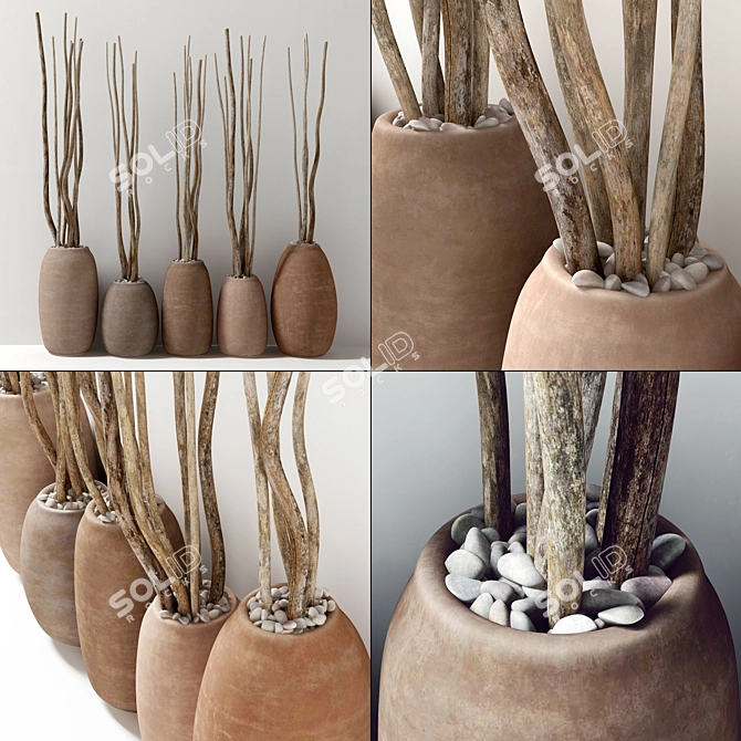 Natural Branches in Clay Pots 3D model image 2