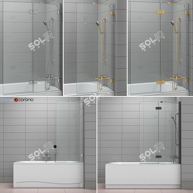 Radaway and Villeroy: Bath Shower Curtain Set 3D model image 1