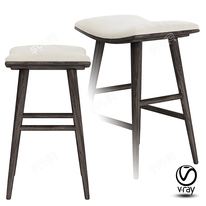 Carbon Saddle Counter Stool: Stylish Oak Frame & Natural Seat 3D model image 2