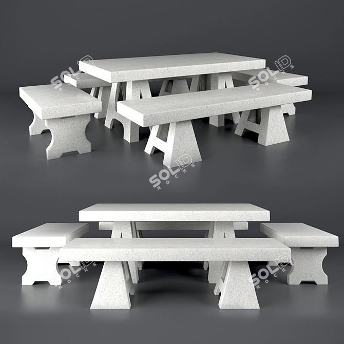 Rustic Bench & Table Set 3D model image 1