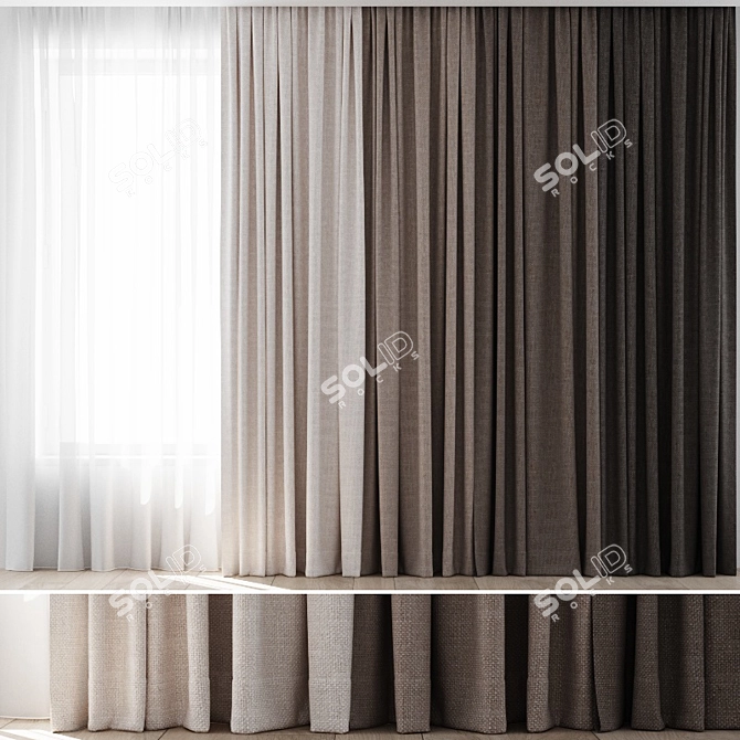 Colorful Curtains Set: 4 Options 3D model image 1