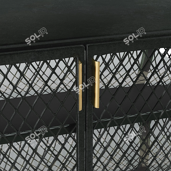 Elegant Louise Sideboard in Black Metal and Brass 3D model image 2
