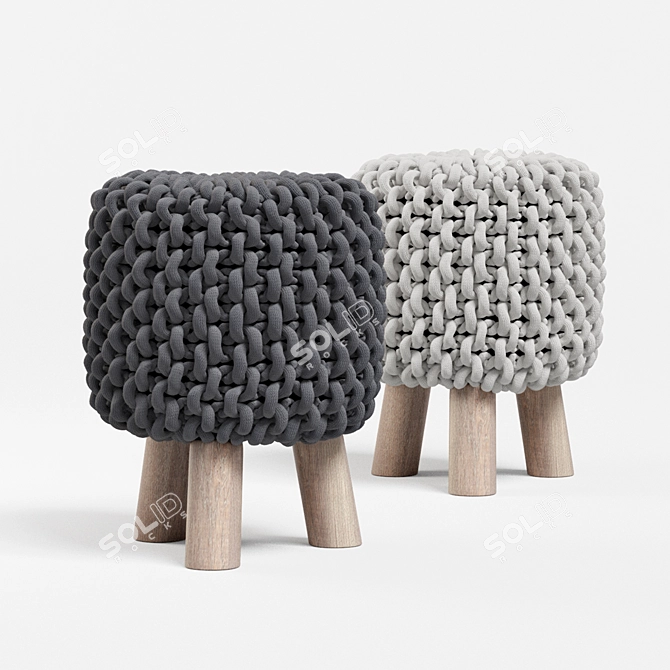 Cozy Chunky Knit Ottoman 3D model image 1