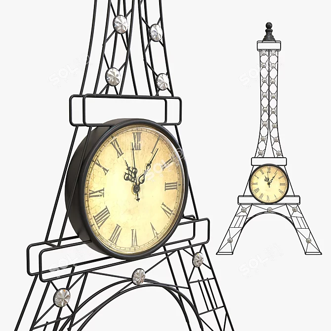 Elegant Eiffel Tower Clock 3D model image 1