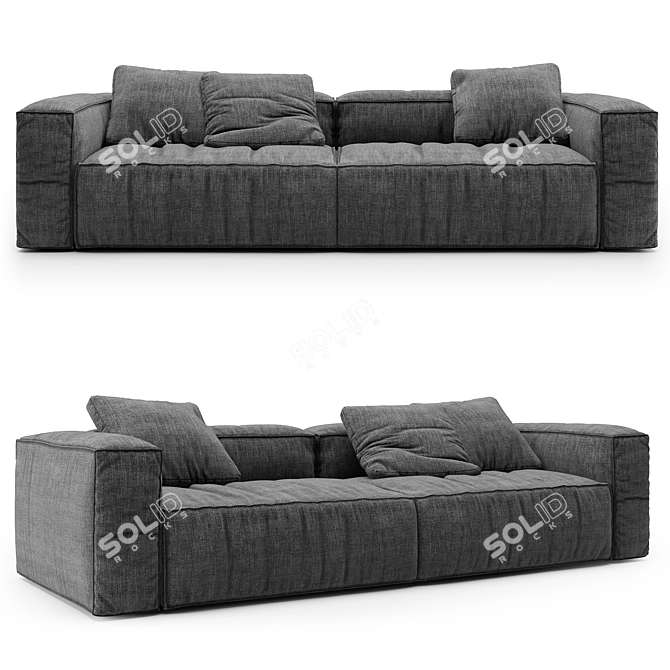 KraftBloom Wooden Sofa: 320x127x85cm 3D model image 1