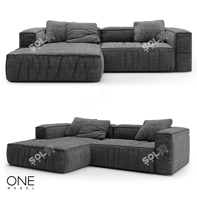 OM KRAFT 2: Elegant Wood and Fabric Sofa 3D model image 3