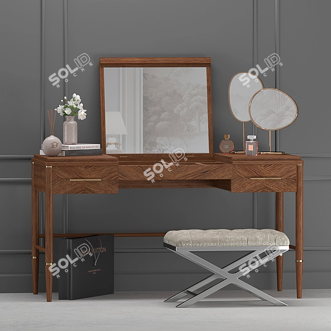 Elegant Pattern Dressing Table Set 3D model image 1