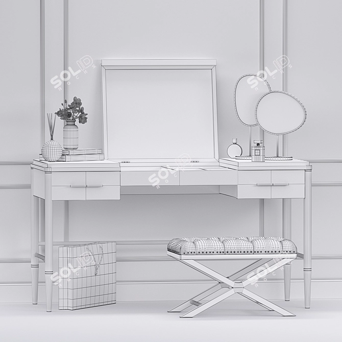 Elegant Pattern Dressing Table Set 3D model image 2
