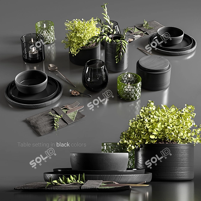 Industrial Noir Table Setting 3D model image 1