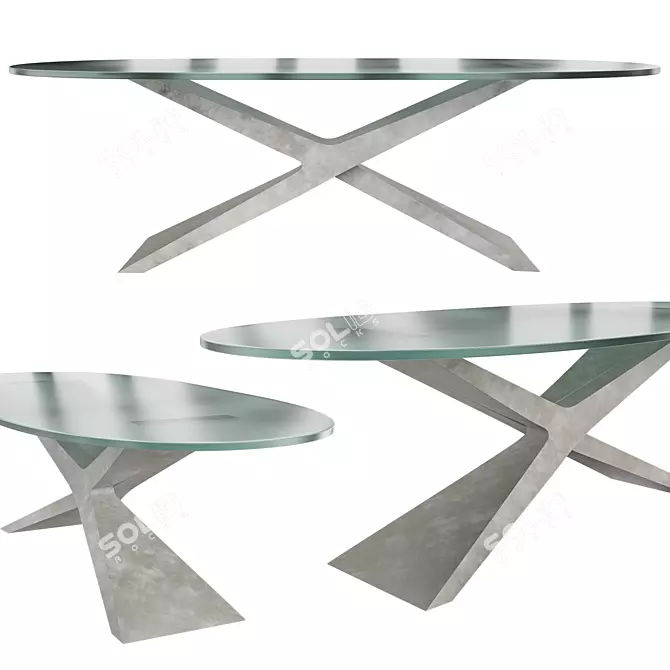 Modern Concrete and Glass Dining Table 3D model image 1