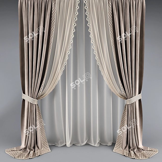 Elegant Lace Curtain 3D model image 1