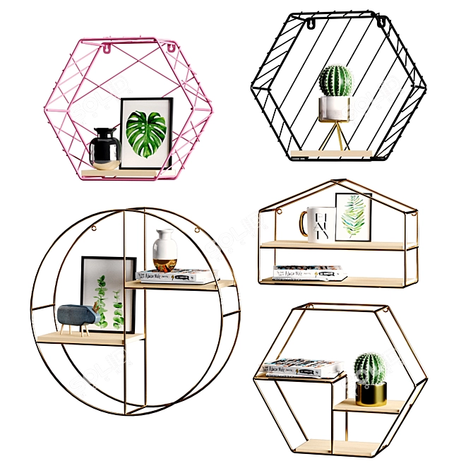Metallic Shelf Set with Decorative Fillings 3D model image 1
