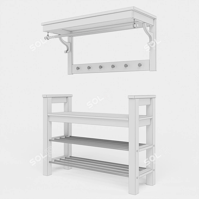 Modern Shoe Bench with Shelf - Hemnes Collection 3D model image 3