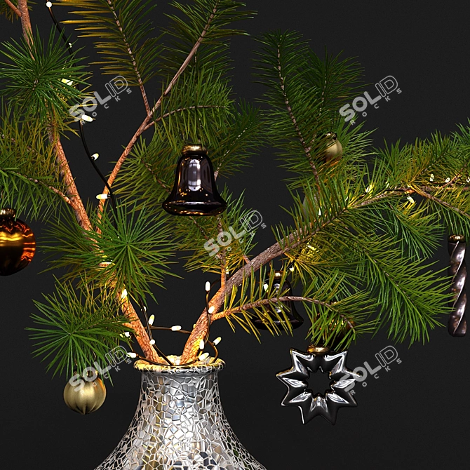 Festive Pine Branches in Vase 3D model image 2