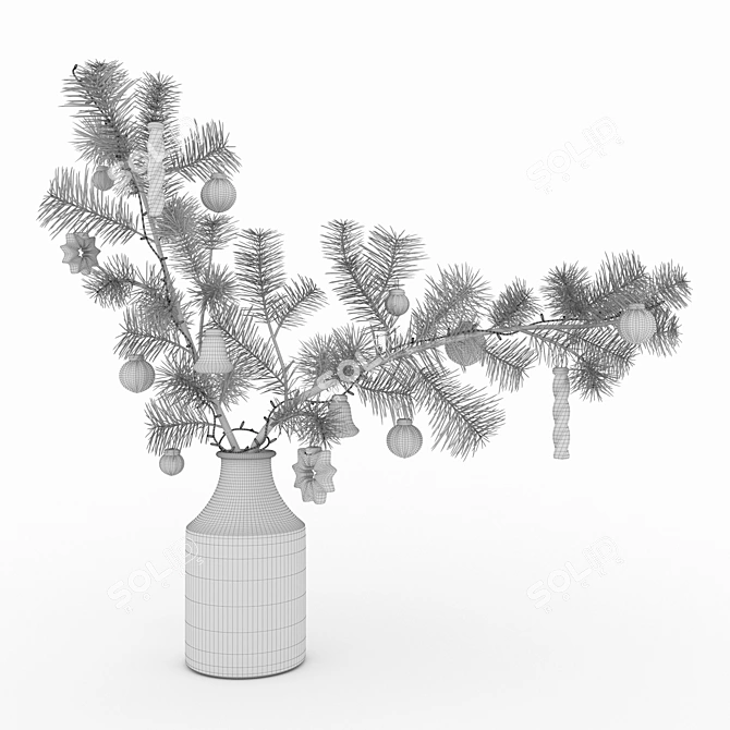 Festive Pine Branches in Vase 3D model image 3